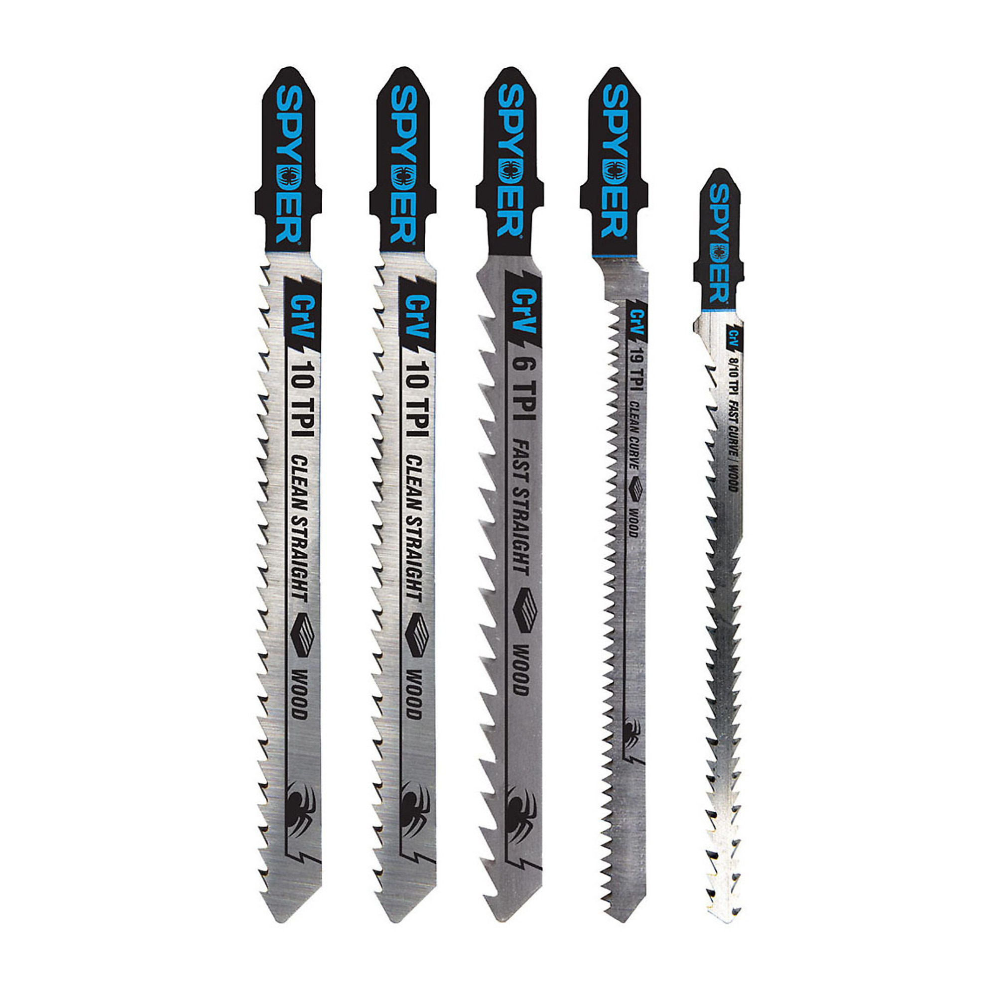 SPYDER Skeleton™, 5Pc Combo T-Shank High-Carbon Steel Jigsaw Blade, Blade Length 5 in, Blade Application Wood, Blade Material Steel, Model# 300061